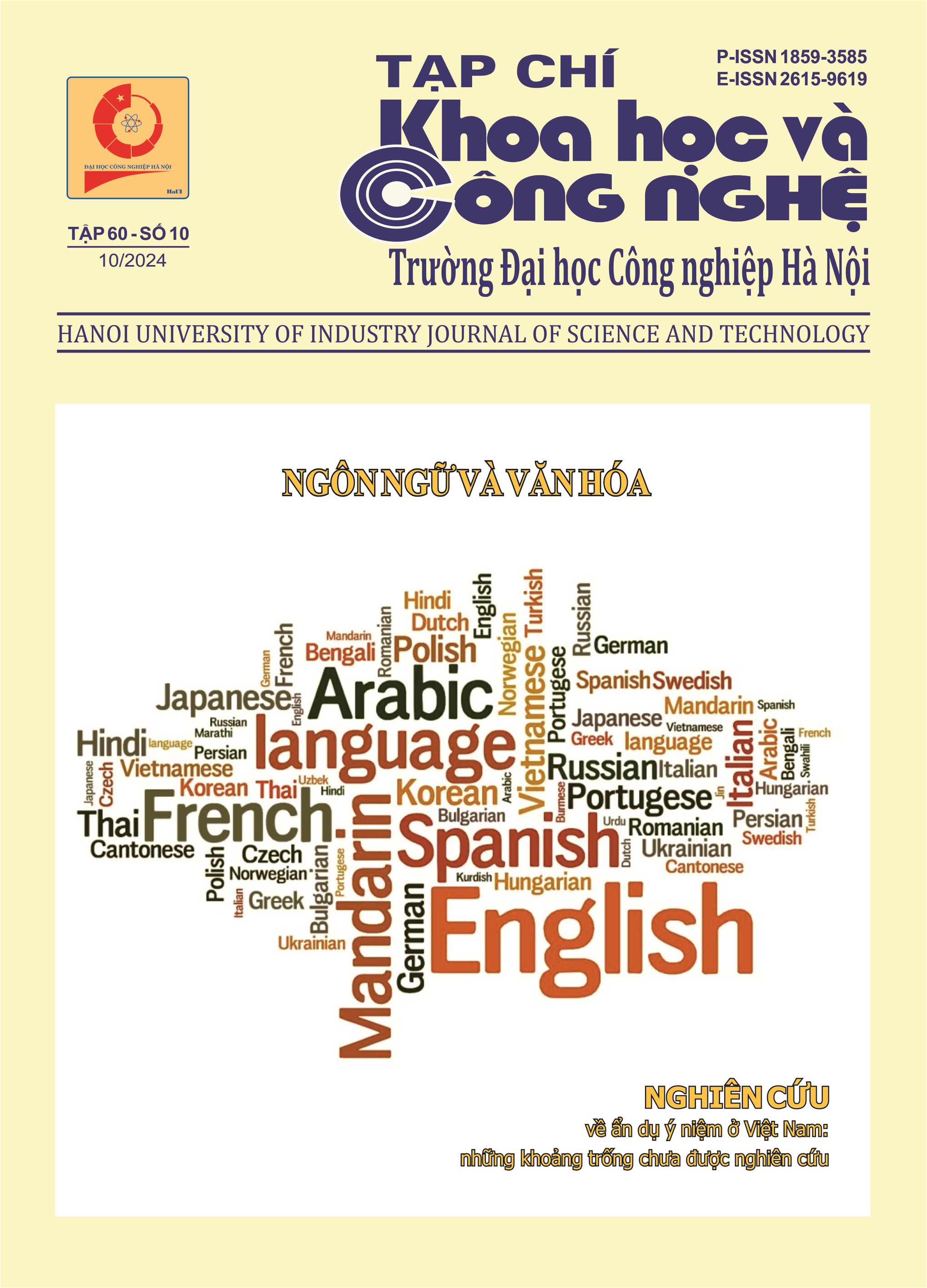Tạp chí Khoa học và Công nghệ Trường Đại học Công nghiệp Hà Nội Tập 60 - Số 10 (10/2024) - Bản in